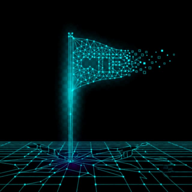 A capture-the-flag pennant dissolving into pixels